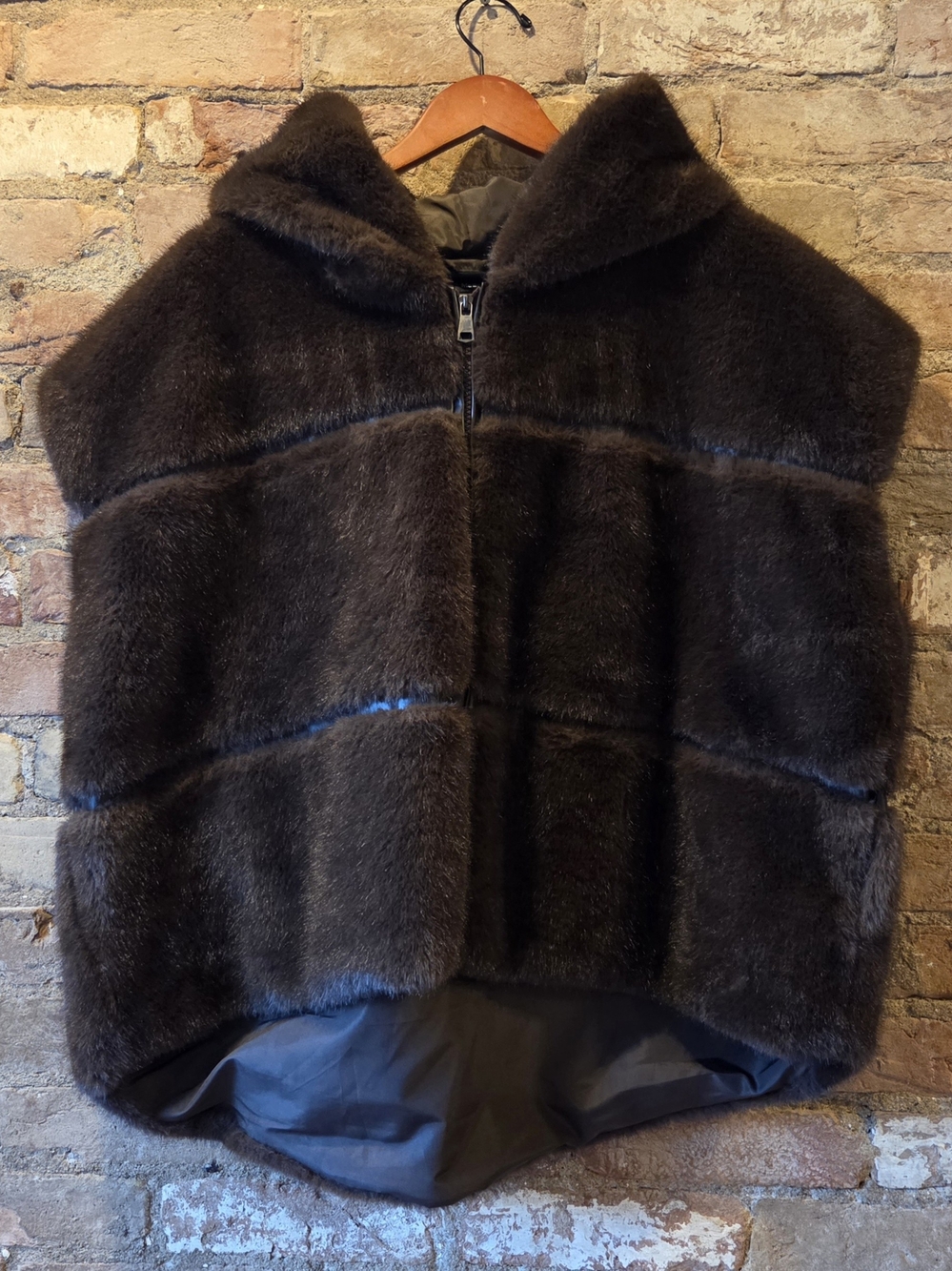 Luxurious Modena Dark Brown Faux Fur Hooded Vest Boho Chic One Size